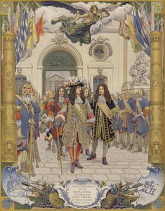 Kuningas Ludvig XIV ja Hotel Royal Des Invalides -hotellin avaaminen tekijältä Maurice Leloir