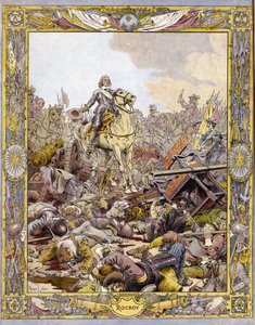 Bourbon Conden (Bourbon-Conde) prinssi Louis II, joka tunnetaan nimellä Grand Conde (1621-1686), Enghienin herttua tervehtimässä Fontainen kreivin ruumista Rocroin (Rocroyn) taistelussa espanjalaisia vastaan, 19. toukokuuta tekijältä Maurice Leloir