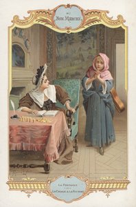 Kohtaus Jean de la Fontainesin sadusta La Cigale et la Fourmi (Muurahainen ja heinäsirkka) (chromolitho)