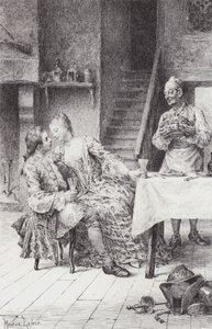 Kohtaus Manon Lescautista (kaiverrus) tekijältä Maurice Leloir