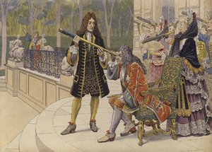 Auringonpimennys, kuningas Ludvig XIV ja hovin naiset Chateau of Marlyn terassilla tekijältä Maurice Leloir