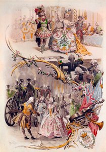 Häämenu Maurice Leloirin (1851-1940) kuvituksella pukukuvista ja galanteista, 4.6.1900 tekijältä Maurice Leloir