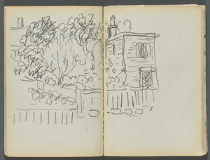 Luonnoslehti- The Granite Shore Hotel, Rockport, sivu 054  55: talo ja aidattu puutarha. tekijältä Maurice Prendergast