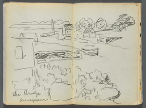 Luonnoskirja- The Granite Shore Hotel, Rockport, sivu 092  93: "The Bridge , Annisquam".