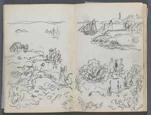 Luonnoslehti, The Dells, nro 127, sivu 042  43: poukama, jossa on veneitä ja hahmoja. tekijältä Maurice Prendergast