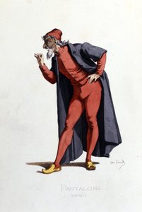 Puku- ja teatterihahmo: Pantalone (en fr. Pantalone, lääkäri) piirtää teoksesta "" Masques et bouffons"" (italialainen komedia: Commedia dell