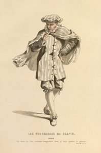 Puku Scapinin rooliin, noin 1868 (kaiverrus). tekijältä Maurice Sand