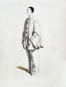 Pierrot elokuvasta ""Masques et bouffons"" (italialainen komedia), teksti ja piirustukset Maurice Sand, etsaukset A. Manceau, esipuhe Georges Sand, Paris, Michel Lévy Frères tekijältä Maurice Sand