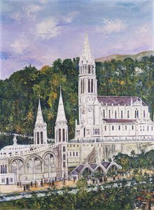 Notre Dame -katedraali Lourdesissa; Notre-Dame-De-Lourdes -basilika tekijältä Maurice Utrillo