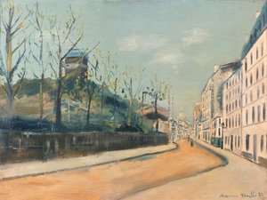 Rue Lepic, Montmartre, Moulin de la Galette ja Sacre Coeur tekijältä Maurice Utrillo