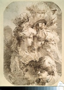 Kahdeksan pään tutkimus. (Kahdeksan pään tutkimukset). Mauro Gandolfin (1764-1834) piirros. italialaista taidetta. Kynä ja ruskea intialainen muste paperille. Pushkin-museo, Moskova