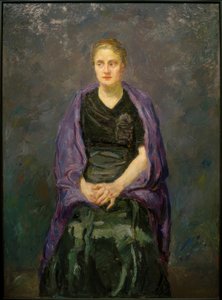 Muotokuva Minna Beckmann-Tubesta violetilla huivilla tekijältä Max Beckmann