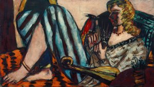 Nainen punaisen kukon kanssa tekijältä Max Beckmann