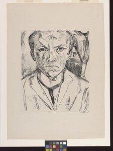 Edessä omakuva talon päädyllä taustalla tekijältä Max Beckmann