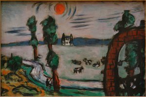 Sumuinen maisema lehmien kanssa tekijältä Max Beckmann