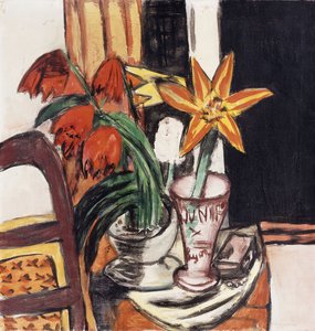 Punaiset tulppaanit ja tulililjat; Punaiset tulppaanit ja tiikeri liljat tekijältä Max Beckmann