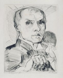 Omakuva piirtimen kanssa (lehti 19 sarjasta "Kasvot") tekijältä Max Beckmann