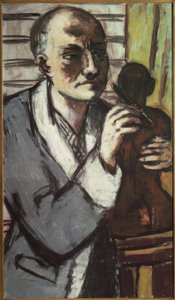 Omakuva harmaalla aamutakkilla tekijältä Max Beckmann