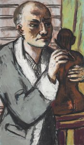Omakuva harmaassa aamutakissa tekijältä Max Beckmann