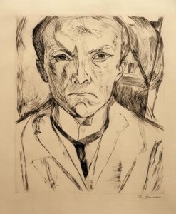 Omakuva edestä, talon pääty taustalla tekijältä Max Beckmann