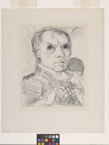 Omakuva kynällä (kuivakärki luonnonvalkoiselle levitetylle paperille) tekijältä Max Beckmann