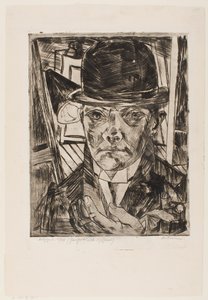 Omakuva knallihattu päässä tekijältä Max Beckmann
