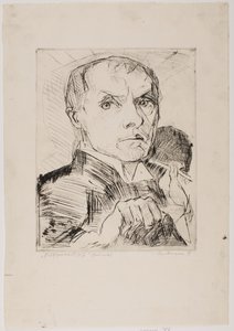 Omakuva piirtimen kanssa, laatta 19 sarjasta "Kasvot" tekijältä Max Beckmann