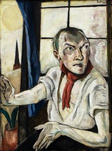 Omakuva punaisen huivin kanssa tekijältä Max Beckmann