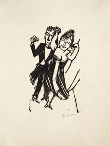 Pieni tanssiva pari (puupiirros) tekijältä Max Beckmann