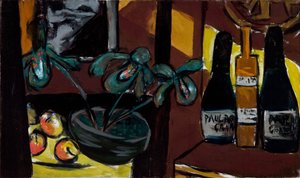 Still Life ruskealla ja keltaisella (samppanjapullot ja orkideat) tekijältä Max Beckmann