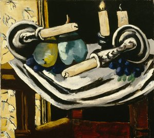 Asetelma pudonneiden kynttilöiden kanssa tekijältä Max Beckmann