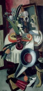 Asetelma gramofonin ja iiristen kanssa tekijältä Max Beckmann