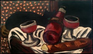 Asetelma viinilasien ja kissan kanssa tekijältä Max Beckmann