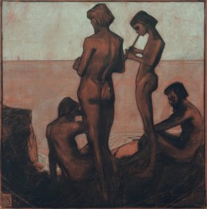 Neljä nuorta miestä meren rannalla (Nuoret miehet meren rannalla - Neljä mieshahmoa meren rannalla) tekijältä Max Beckmann