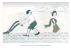 Robert Burns, laskenut kätensä auraan, katsoo taaksepäin Highland Marya, 1904.