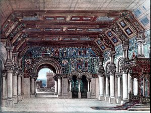 Lavastus Richard Wagnerin oopperaan Tannhauser. Brucknerin lavastus 1891. Bayreuth, Wagner-museo.