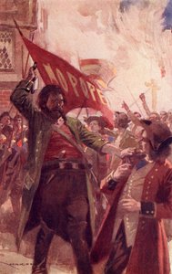 Hugh ja Barnaby, etukappale Charles Dickensin teoksesta "Barnaby Rudge: Tale of the Riots of Eighty" (värilitho)