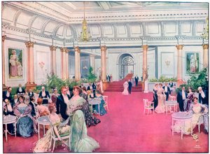 Savoy-ravintolan aula, Lontoo, 1905.
