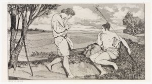 Apollo ja Daphne I (Ovidiuksen uhrien pelastamisia, opus II, lehti 10) tekijältä Max Klinger
