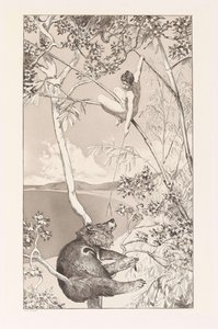 Bear and Elf Bär und Elfe plate I Intermezzosilta, Opus IV Intermezzi, Opus IV, c. 1880. tekijältä Max Klinger