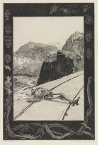On the Tracks, levy 8 portfoliosta On Death, osa I, Opus XI, 1897. tekijältä Max Klinger