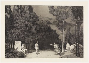 Pyramus ja Thisbe III (Ovidiuksen uhrien pelastukset, Opus II, sivu 4) tekijältä Max Klinger