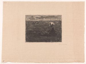 Nuori vuohenpaimen istuu pellolla tekijältä Max Liebermann (signed by artist)