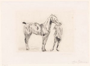 Mies ratsastushevosen kanssa tekijältä Max Liebermann (signed by artist)