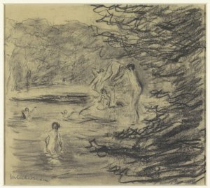 Kylpevät pojat metsälammessa tekijältä Max Liebermann