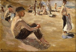 Kylpevät pojat (öljy laudalle) tekijältä Max Liebermann