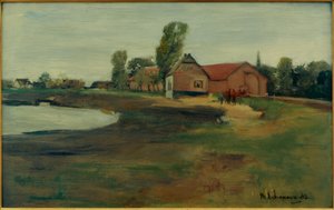 Dorfstraße in Militsch (Landschaft mit Teich) tekijältä Max Liebermann