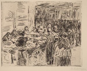 Amsterdamin juutalaiskorttelista: kalatori kadunkulmassa tekijältä Max Liebermann