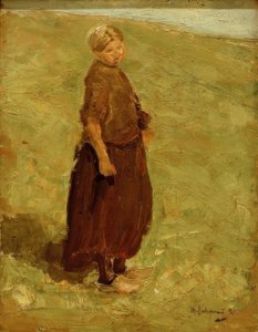 Tyttö dyynillä, seisoo oikealla tekijältä Max Liebermann