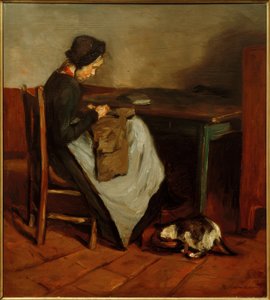 Ompelu tyttö ja kissa - hollantilainen sisustus tekijältä Max Liebermann